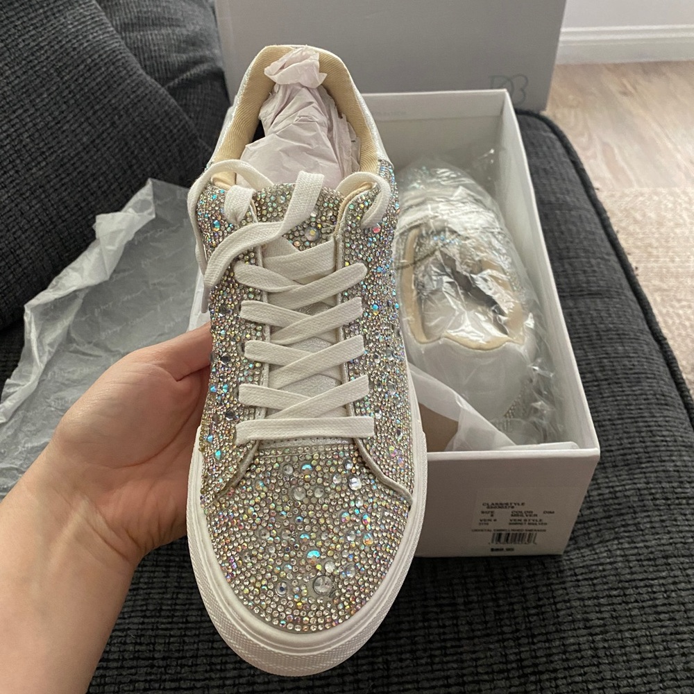 Betsy Johnson bridal platform bedazzled tennis shoes